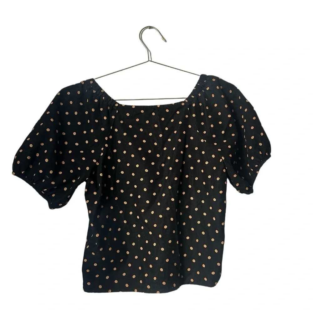 Madewell Corduroy Puff-Sleeve Wrap Top in Oval Dot Size XXS